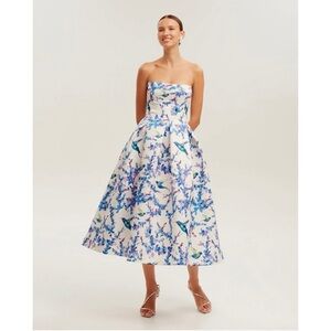Milla Strapless Midi Corset Dress Lavender Birds